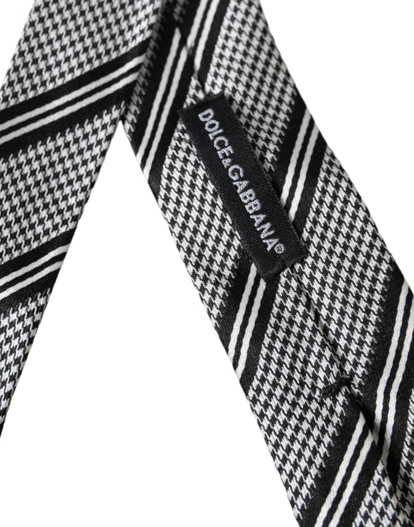 Dolce & Gabbana Black and white striped silk tie adjustable