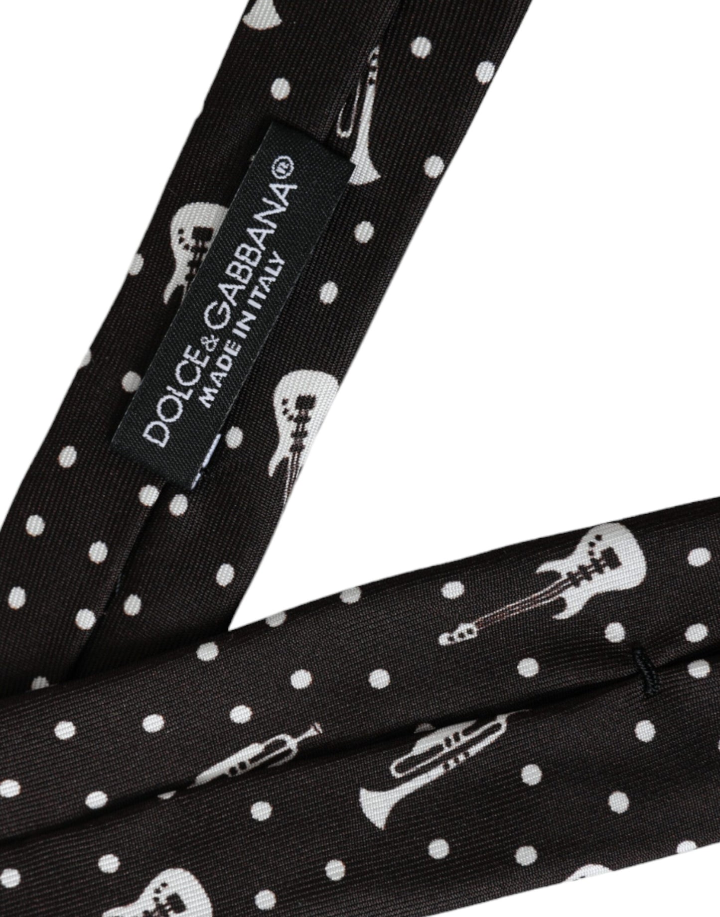 Dolce & Gabbana Black silk tie with guitar motif, adjustable