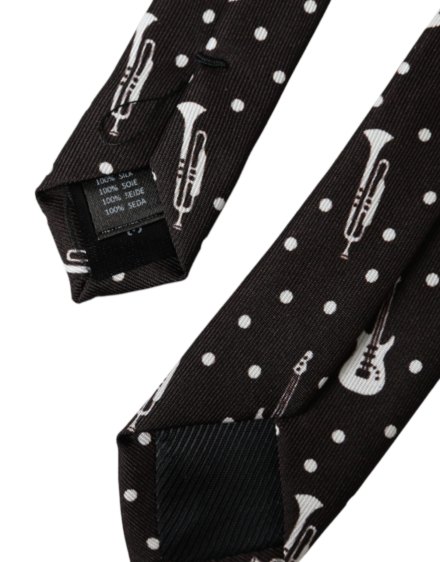 Dolce & Gabbana Black silk tie with guitar motif, adjustable