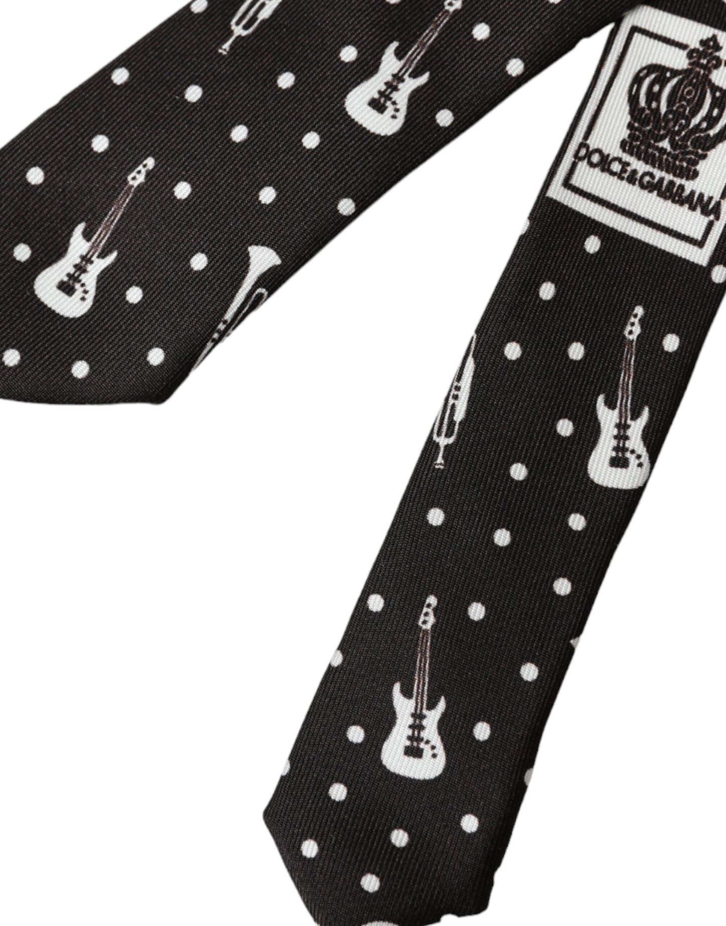 Dolce & Gabbana Black silk tie with guitar motif, adjustable