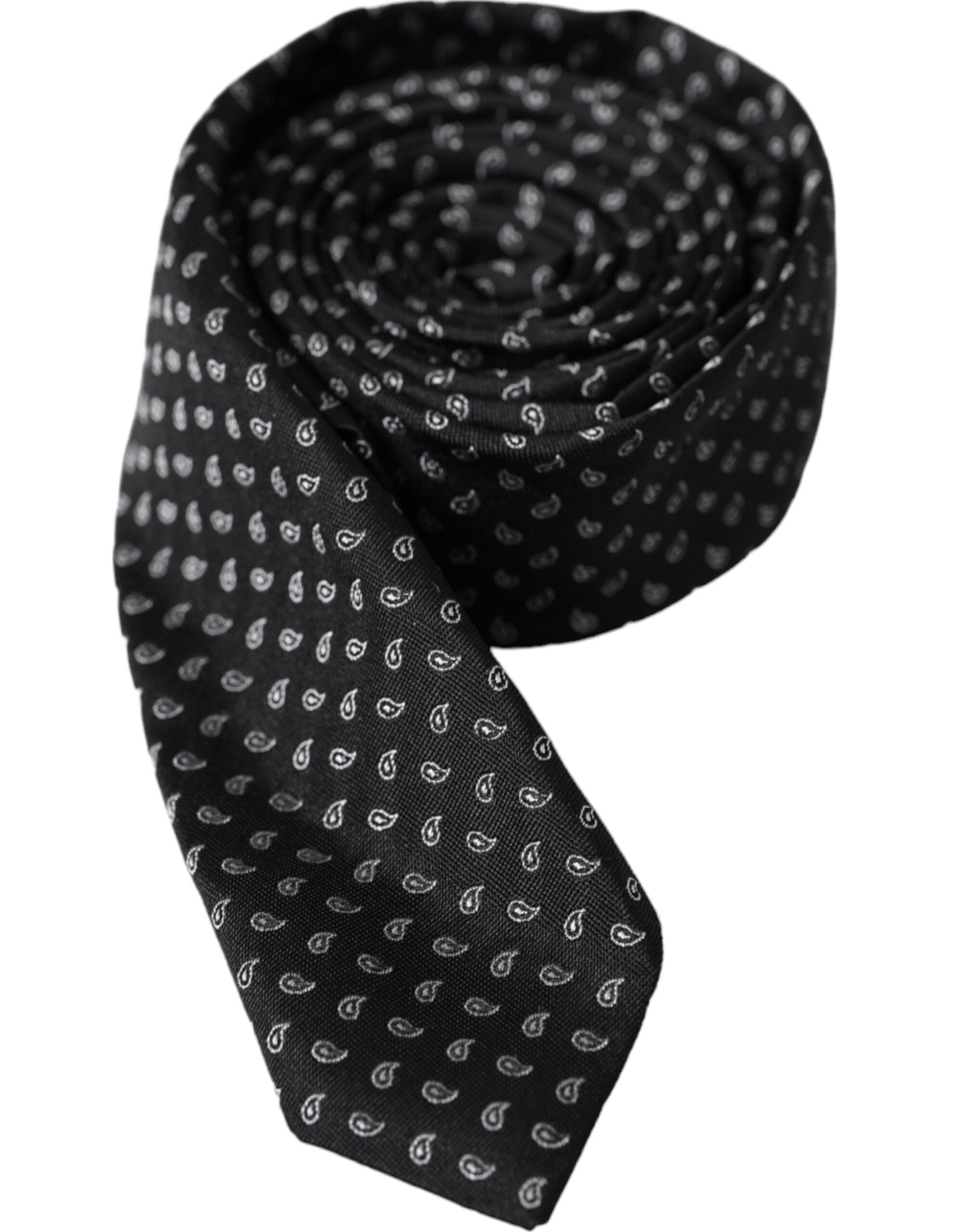 Dolce & Gabbana Black Jacquard Patterned Silk Tie for Men, Adjustable