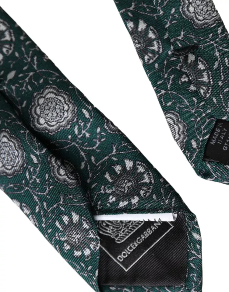 Dolce & Gabbana Green Silk Tie with Floral Print, Adjustable