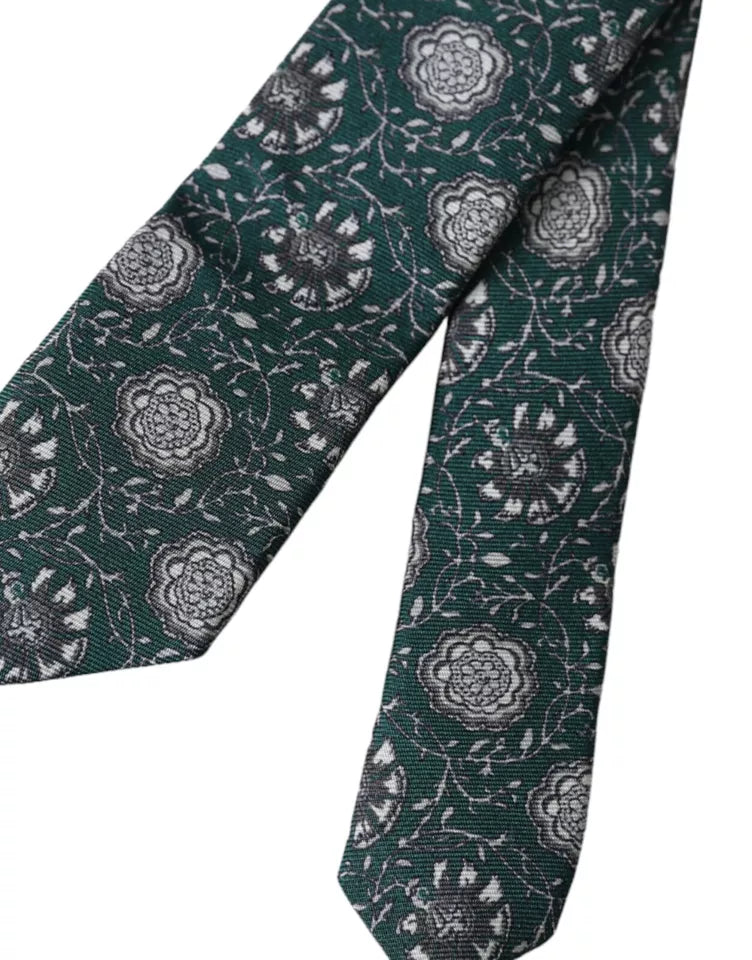 Dolce & Gabbana Green Silk Tie with Floral Print, Adjustable