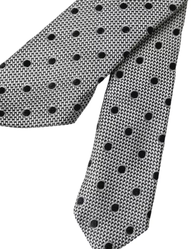 Dolce & Gabbana Black and White Dot Fantasy Silk Tie for Men, Adjustable