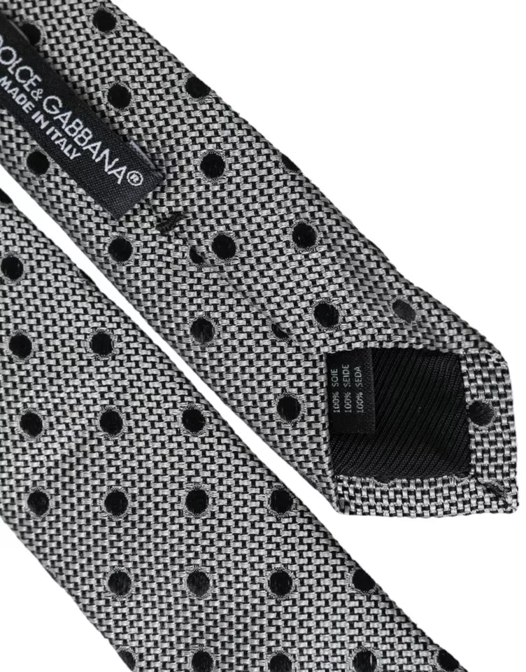 Dolce & Gabbana Black and White Dot Fantasy Silk Tie for Men, Adjustable