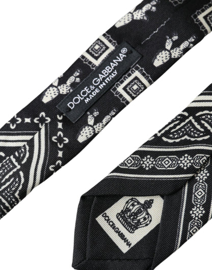 Dolce &amp; Gabbana Black patterned adjustable tie made of 100% silk