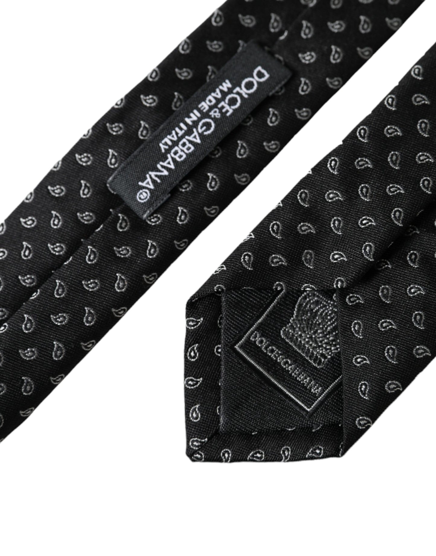 Dolce &amp; Gabbana Black Jacquard Patterned Silk Tie for Men, Adjustable