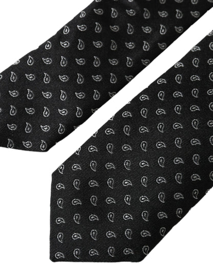 Dolce &amp; Gabbana Black Jacquard Patterned Silk Tie for Men, Adjustable