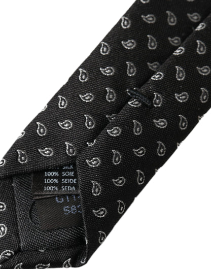 Dolce &amp; Gabbana Black Jacquard Patterned Silk Tie for Men, Adjustable