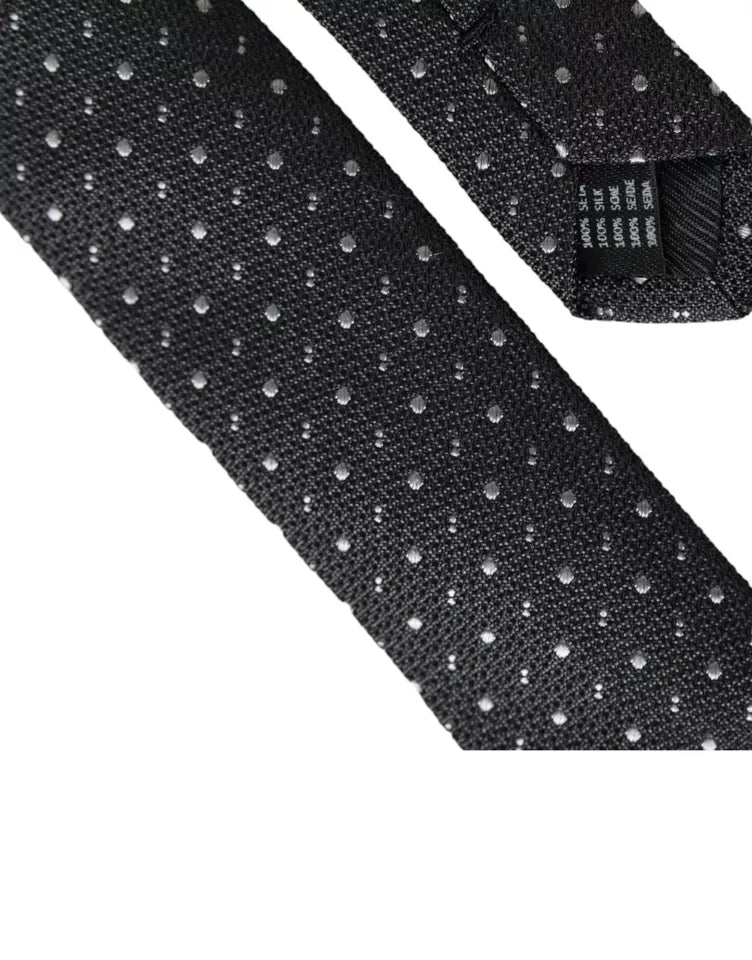 Dolce &amp; Gabbana Black Dotted Silk Tie for Men, Adjustable