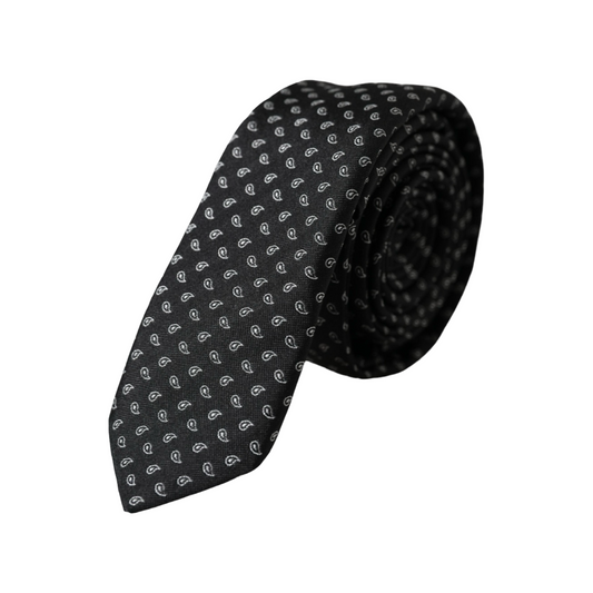 Dolce &amp; Gabbana Black Jacquard Patterned Silk Tie for Men, Adjustable