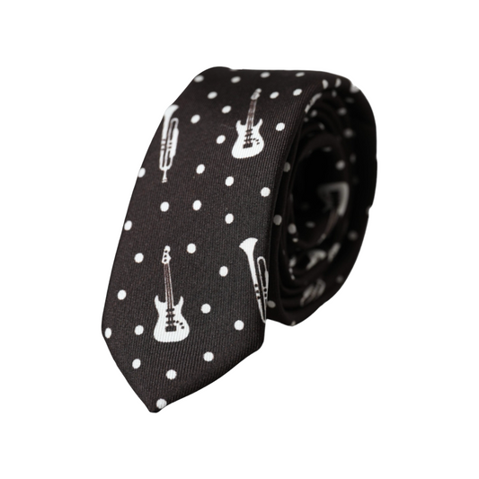 Dolce &amp; Gabbana Black silk tie with guitar motif, adjustable